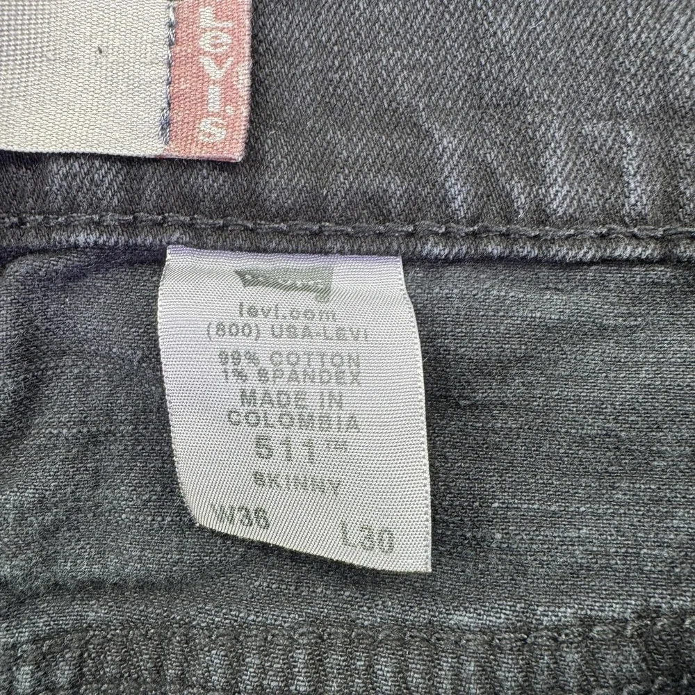 Levis 511 Jeans Mens 36x30 Gray Slim Skinny Charcoal Wash Denim Stretch Casual